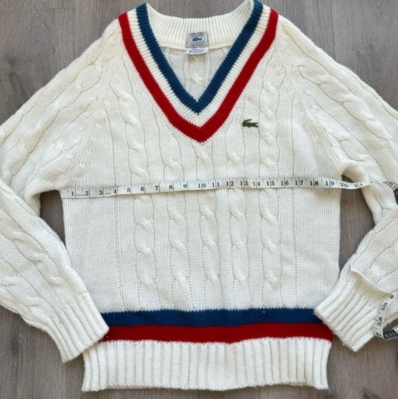 Lacoste Izod vintage jumper sweater white red blue M cable knit - Picture 6 of 9